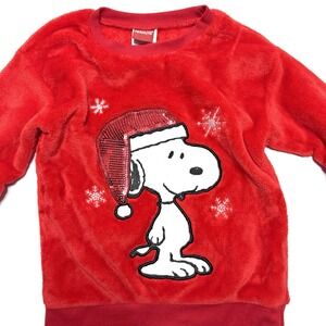 Snoopy‎ Peanuts Christmas Sweater Kids Size 6 Red Fleece Pullover Sequin Hat
